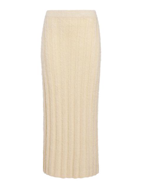 Claire Ribbed Silk-Cashmere Midi Skirt ivory