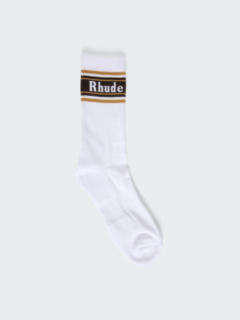 Striped Logo Sock White Mustard And Brown