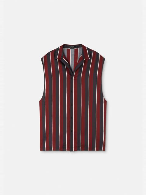 VERSACE Striped Sleeveless Silk Shirt