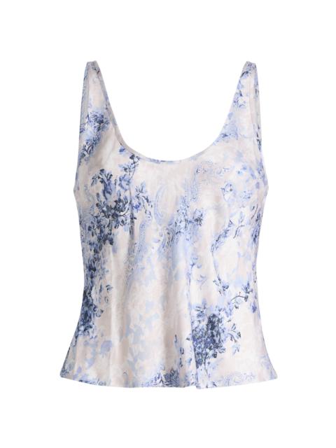 L'AGENCE Women's Eddie Bias Floral Tank - Ivory Blue Watercolor Lace