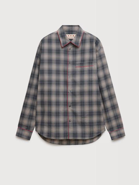 Marni BEIGE E LIGHT BROWN CHECKED POPLIN SHIRT WITH CONTRAST PIPING