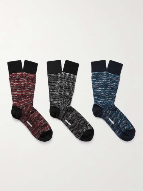 Three-Pack Striped Cotton-Blend Jacquard Socks