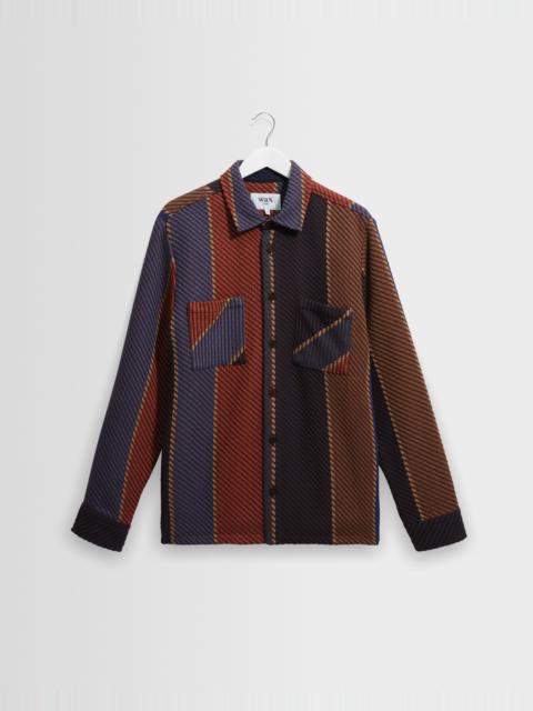 Wax London Whiting - Blue And Brown Walter Stripe Overshirt
