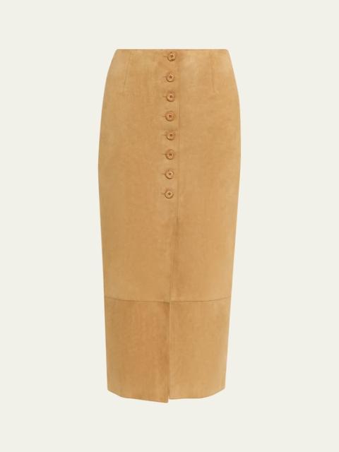 AKRIS Suede Button-Front Midi Skirt