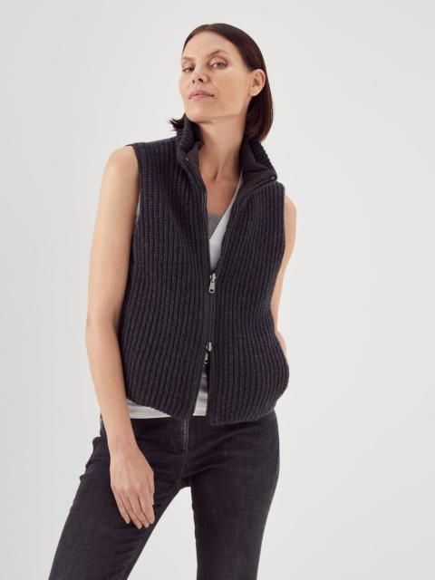 Cashmere Feather yarn reversible knit down vest with monili