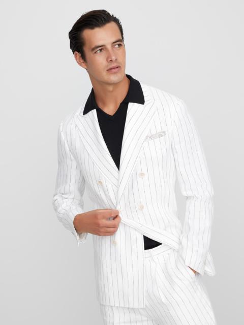 Linen chalk stripe one-and-a-half breasted deconstructed blazer with patch pockets