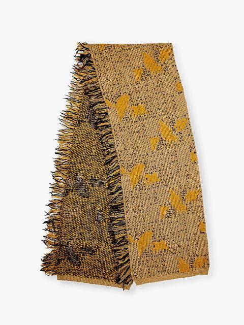 Jacquard-pattern fringed-edge wool-blend scarf