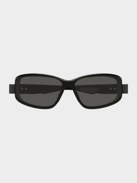 GUCCI Men's Rectangular Acetate Wrap Sunglasses