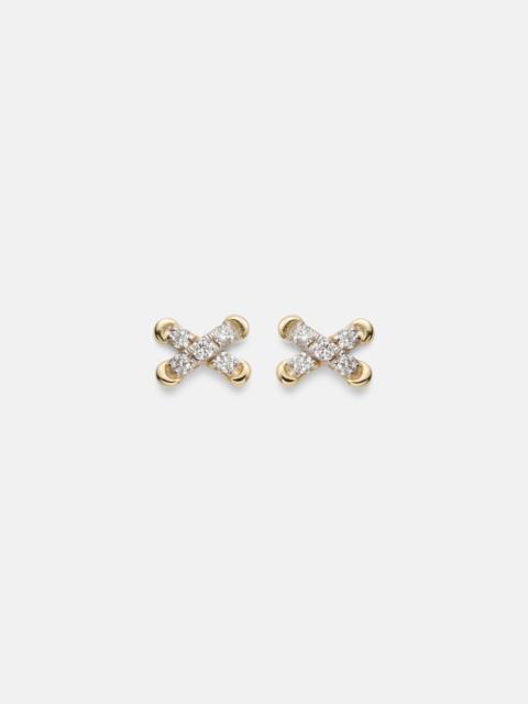 STONE AND STRAND Diamond Cross Stitch 14kt gold stud earrings with white diamonds
