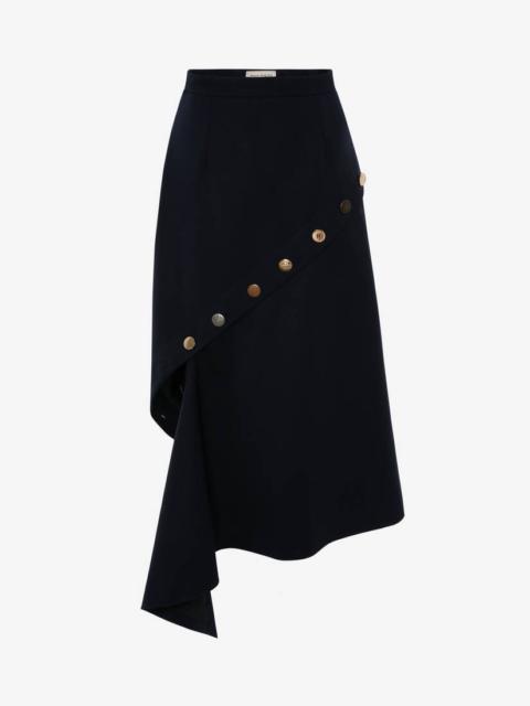 Alexander McQueen Button Fluted Midi Skirt in Navy