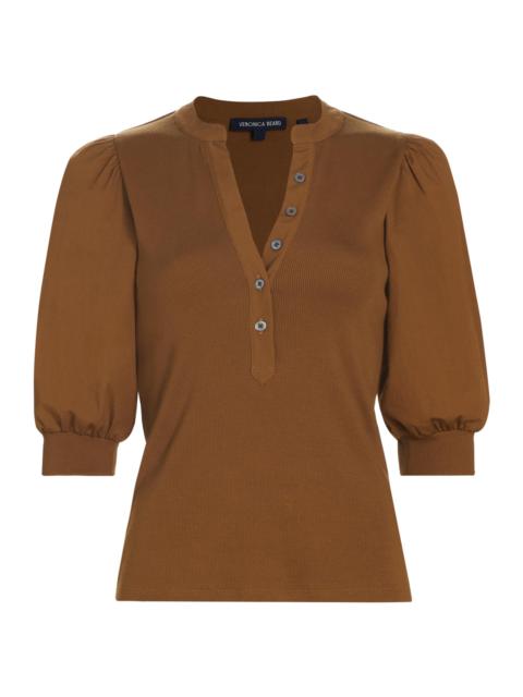 VERONICA BEARD Women's Coralee Ribbed Puff-Sleeve Top - Ochre
