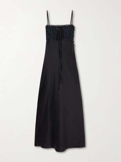 Chloé Lace-trimmed Silk-satin Midi Dress