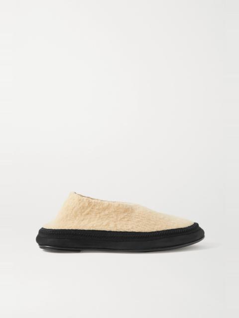 Fairy grosgrain and suede-trimmed cashmere slippers