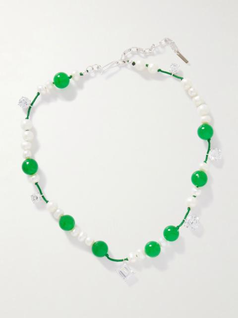 Completedworks Silver, cord, pearl, bead and crystal necklace Green