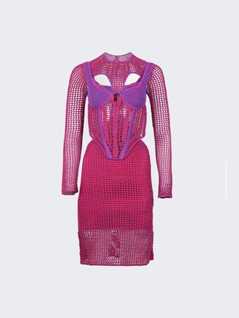 Dion Lee Stirrup Crochet Mini Dress Fuschia