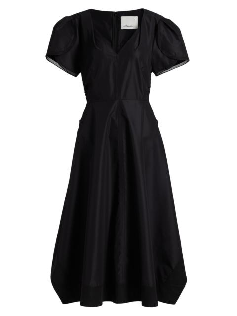 3.1 Phillip Lim Women's Soft Tulip Sleeve V-Neck Midi-Dress - Black