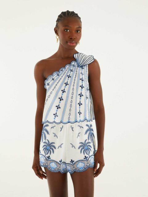 FARM RIO One Shoulder 3D Blouse With Embroidery