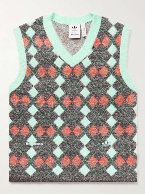 adidas + Wales Bonner Argyle Brushed Recycled Jacquard-Knit Sweater Vest