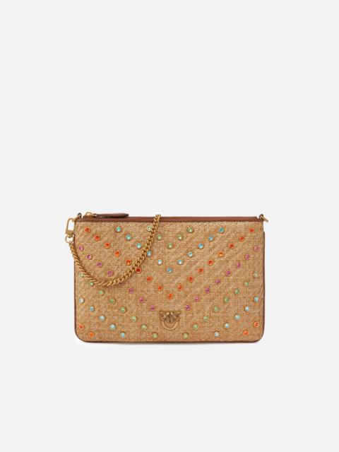 PINKO FLAT BAG MEDIUM RAFFIA BAG WITH COLORED RHINESTONES