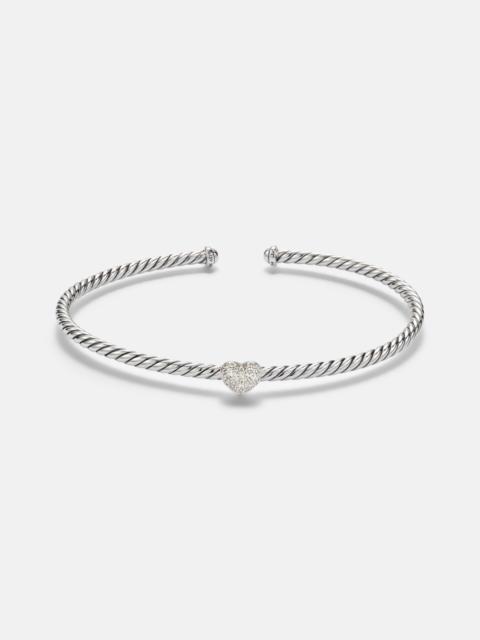 DAVID YURMAN Cable Flex® Heart Micro sterling silver cuff bracelet with diamonds