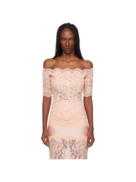 rabanne Pink Off The Shoulder Lace Top