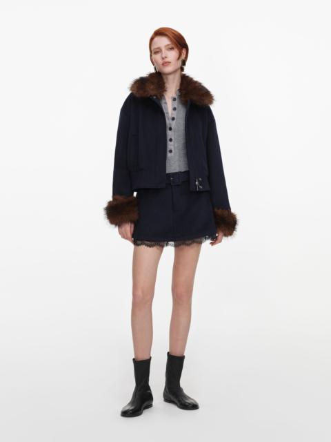self-portrait Navy Wool Fur Trim Jacket