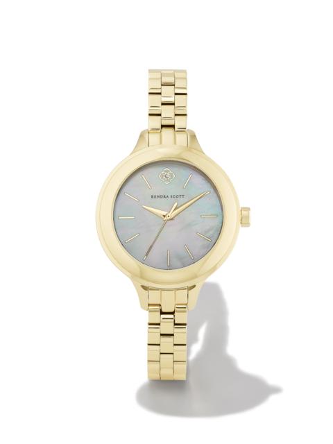 KENDRA SCOTT Alex Gold Tone Stainless Steel 35mm Narrow Watch in Ivory Mother-of-Pearl