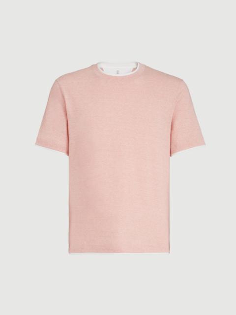 Brunello Cucinelli Linen and cotton jersey crew neck T-shirt with faux-layering