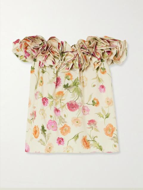 CAROLINA HERRERA Off-the-shoulder ruffled floral-print cotton-blend top Multi