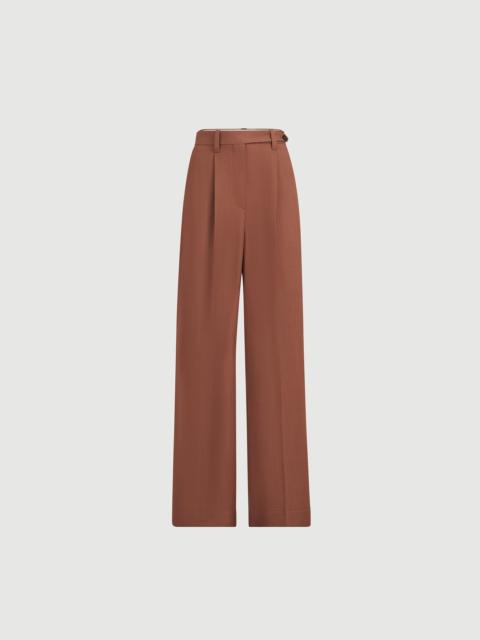 Brunello Cucinelli Viscose and linen fluid twill wide trousers with monili