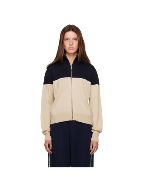 CORDERA Off-White & Navy Extrafine Merino Wool Sporty Cardigan