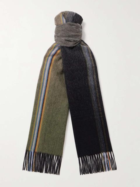 Fringed Striped Wool and Cashmere-Blend Scarf