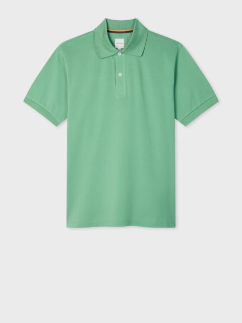 Paul Smith Turquoise Green Cotton 'Artist Stripe' Placket Polo Shirt