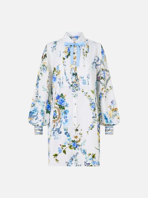 CAMILLA COLLARED SHIRT DRESS WITH PINTUCKS DANDELION SKIES