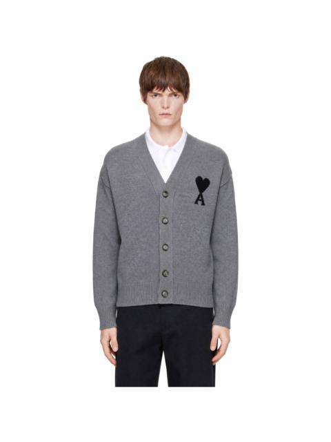 AMI Paris Gray V-Neck Ami de Coeur Cardigan