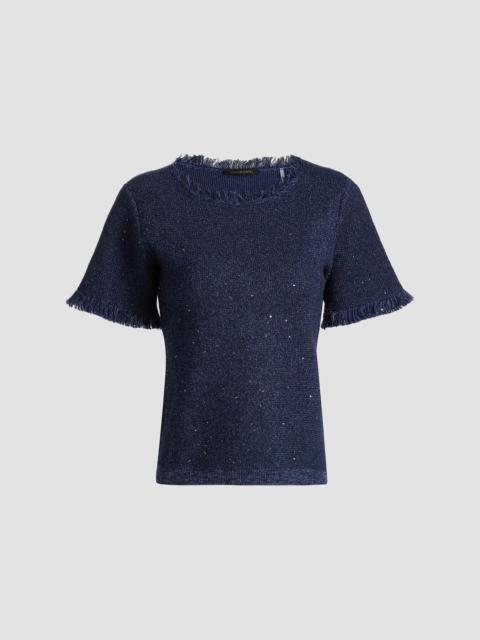 KOBI HALPERIN Women's Kate Fray-Trim Short-Sleeve Linen-Blend Sweater - Navy