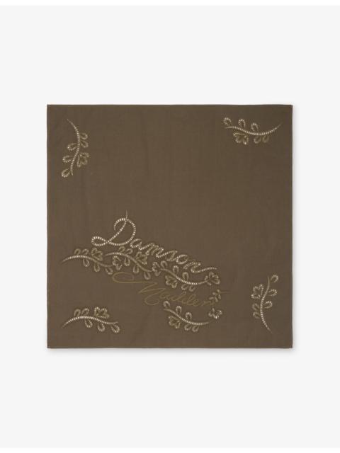 DAMSON MADDER. Floral Brand-Embroidered Cotton Headscarf 55cm x 55cm