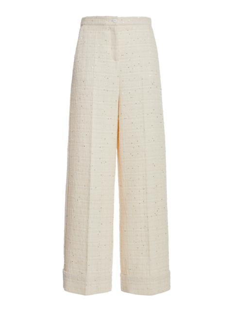 Valentino Textured Tweed Wide-Leg Pants white