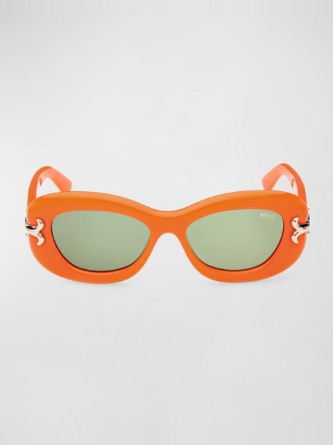 PUCCI Filigree Acetate Oval Sunglasses