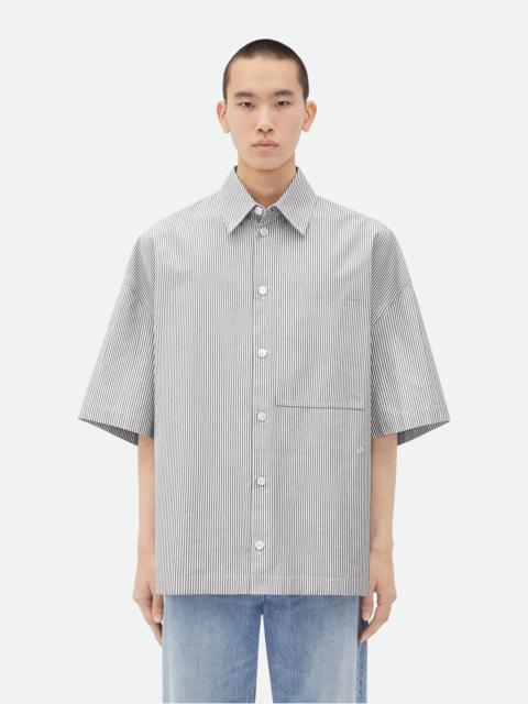 Bottega Veneta Striped Cotton Overshirt With "BV" Embroidery