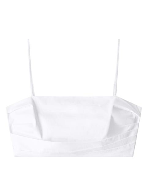 STAUD Women's Lorenzo Pleated Stretch-Cotton Crop Top - White