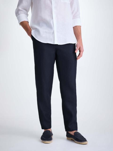 Derek Rose Men's Pants Sydney Linen Navy