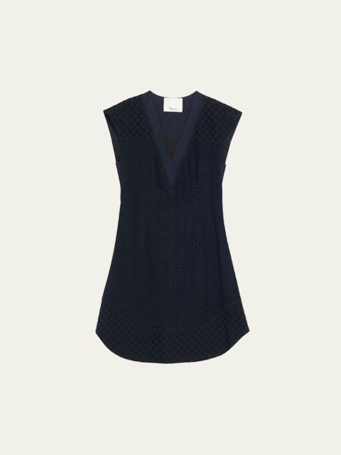 3.1 Phillip Lim Broderie Anglaise Cape-Sleeve Shift Dress