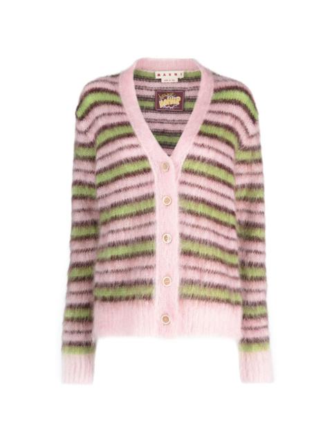 striped mohair-blend cardigan