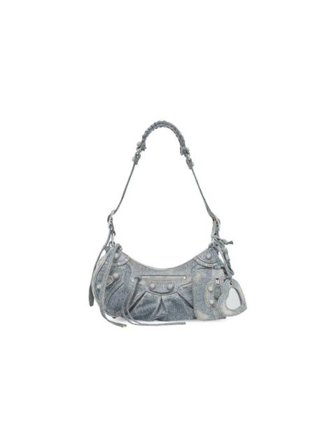 Women's Le Cagole Small Shoulder Bag In Denim With Rhinestones in Blue