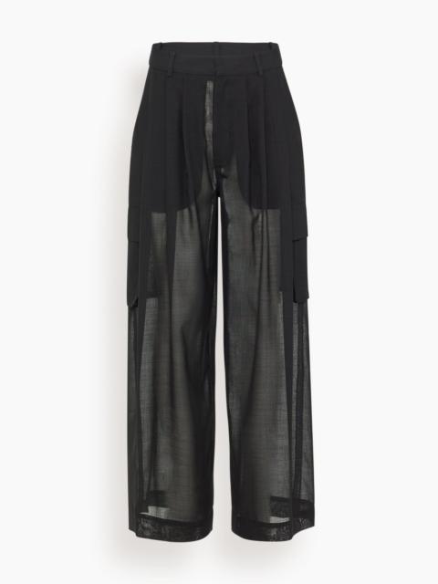 Tibi Sheer Wool Gauze Triple Pleat Pant in Black