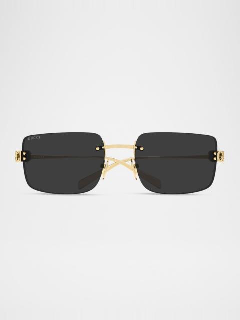 GUCCI Logo 61mm Metal Rectangular Sunglasses