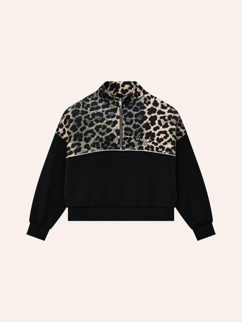 P.E NATION BOUNDLESS ZIP NECK SWEAT IN BLACK & LEOPARD