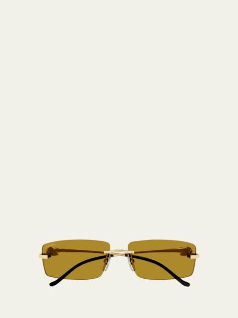 Cartier Men's Rimless Metal Rectangle Sunglasses