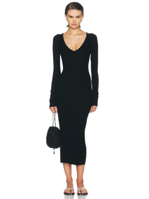 ÉTERNE V Neck Butter Rib Midi Dress